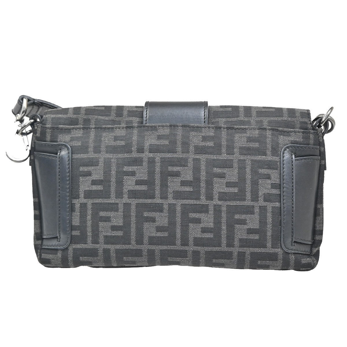 FENDI Mamma Baguette Shoulder Bum Bag Jacquard Leather Black SHW Italy 49RL755