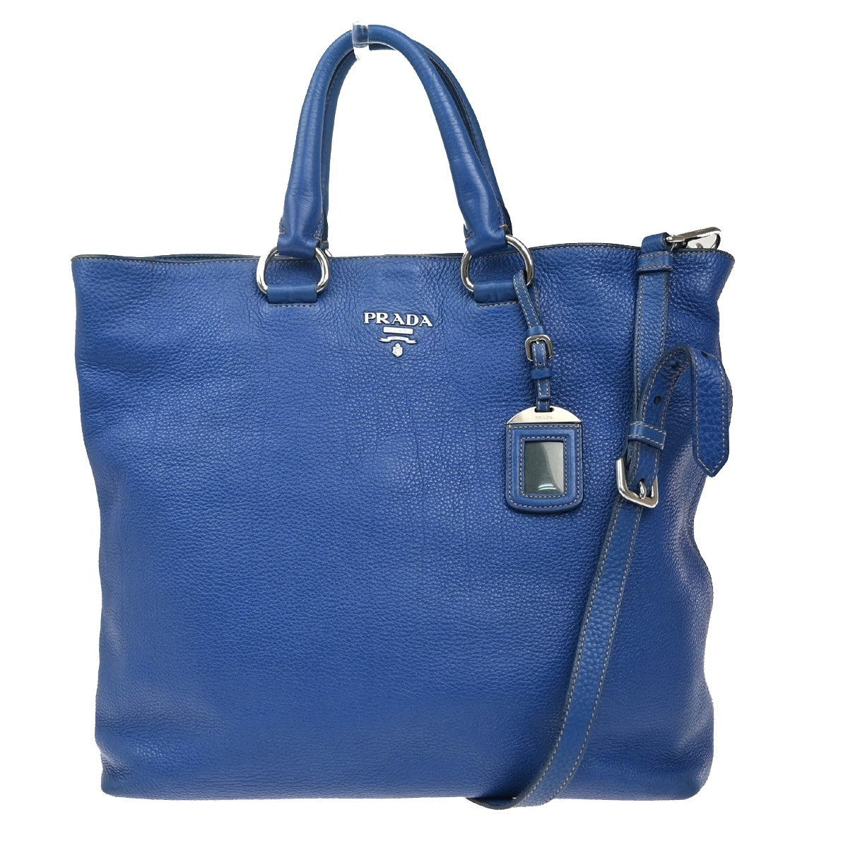PRADA Logo 2Way Shoulder Hand Bag Leather Blue 70KP286