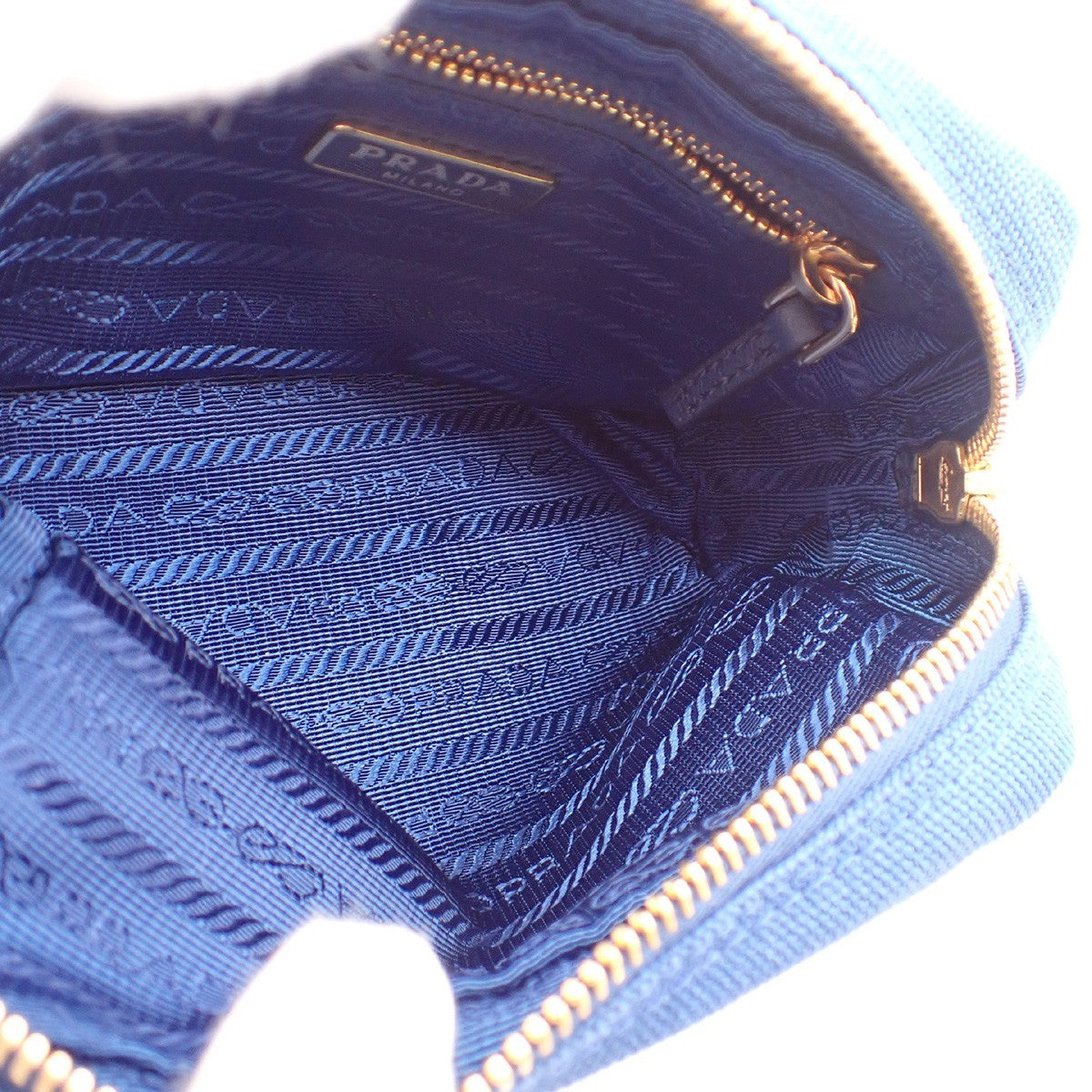 PRADA LOGO Mini Pouch Bag Canvas Blue Gold Italy 63AA135