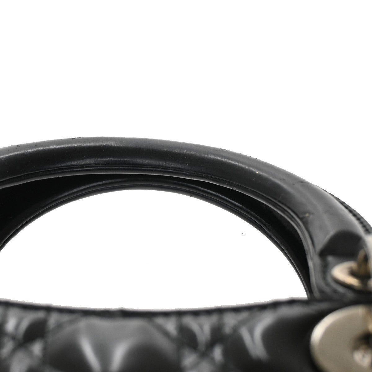 CHRISTIAN DIOR Logo Lady Cannage Hand Bag Patent Leather Black SHW 21TA215