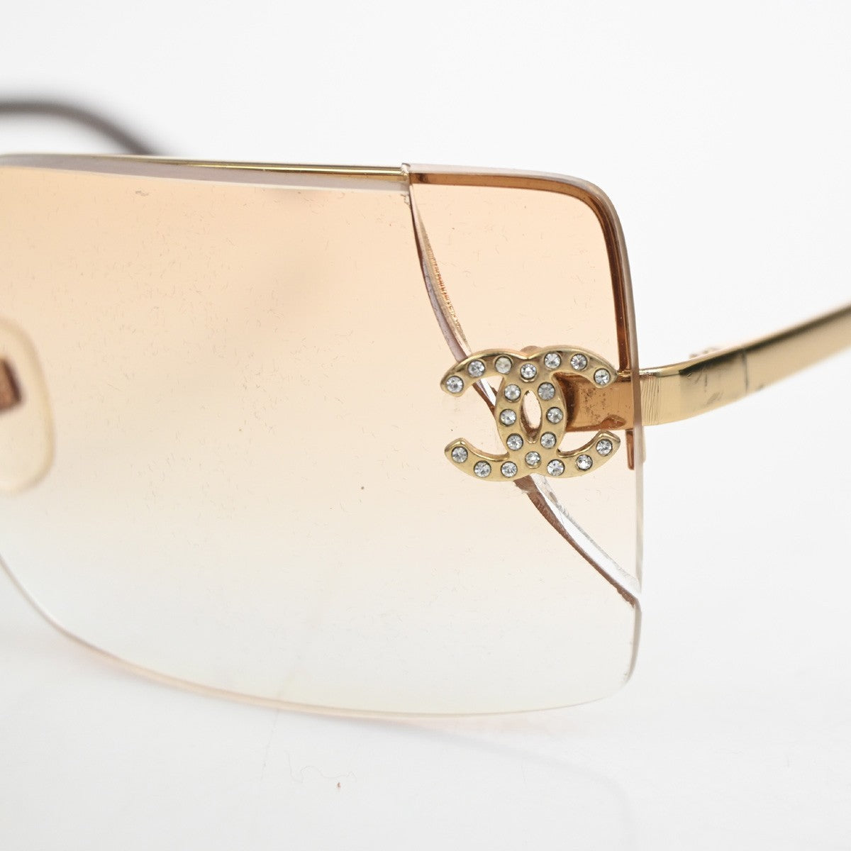 CHANEL CC Logo Rhinestone Rimless Sunglasses 4092-B Plastic Metal GHW 63RL930