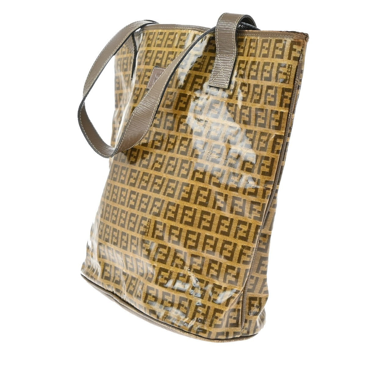 25.Live FENDI Zucchino Shoulder Tote Bag Coating Canvas Leather Brown 66KB488