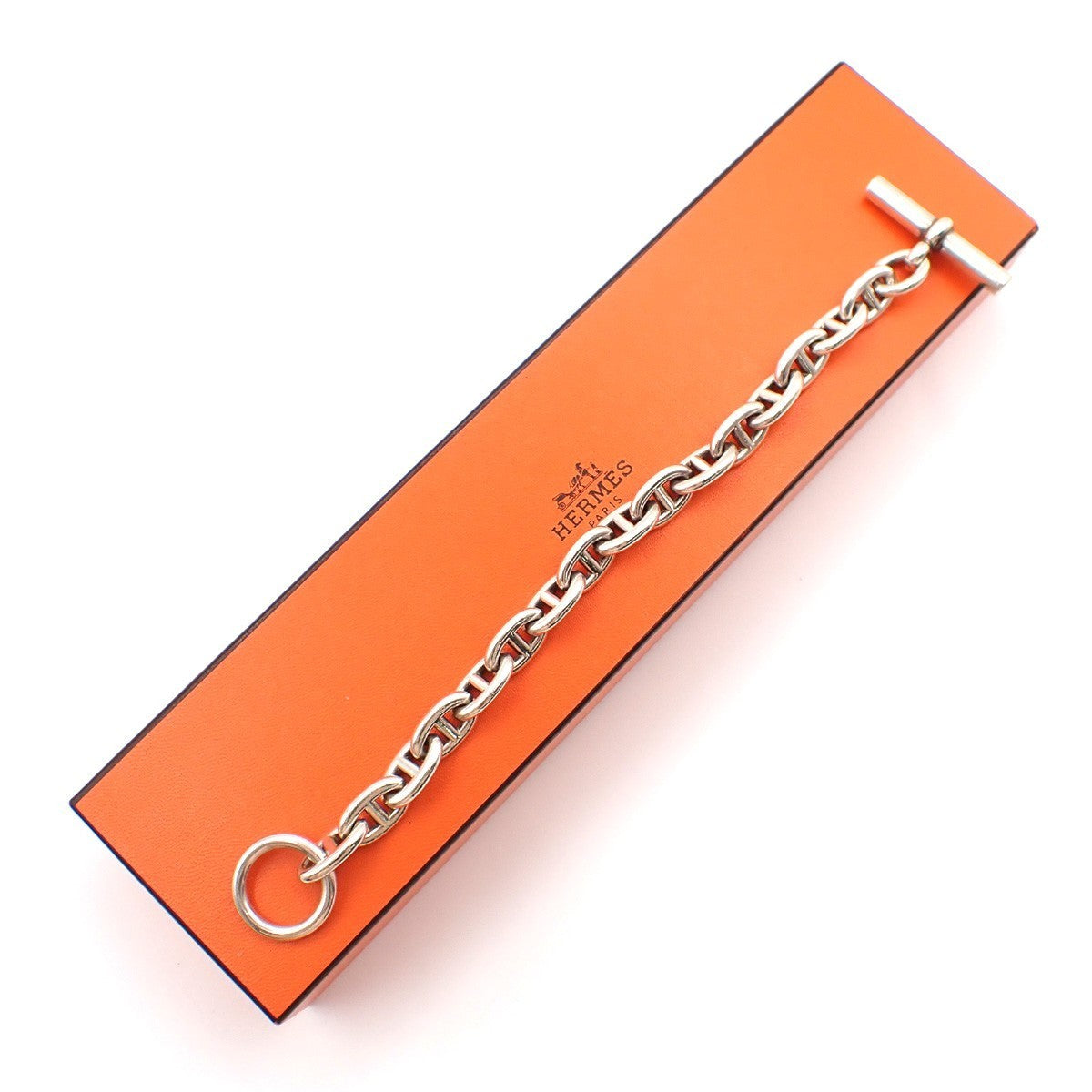 HERMES Logo Chaine D'ancre MM Chain Bracelet 16 Links Silver Ag925 385LC625