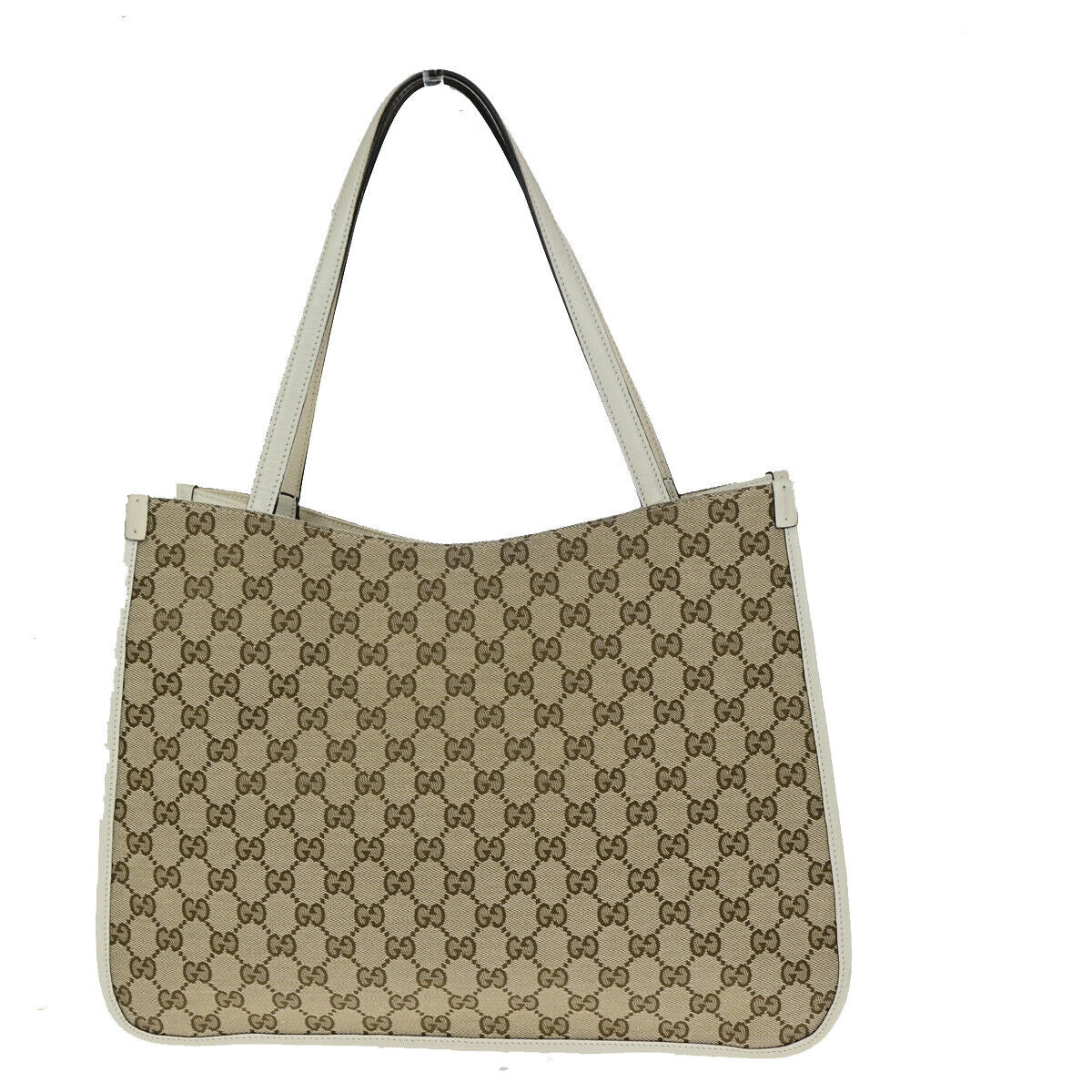 GUCCI Logo Horsebit GG Pattern Shoulder Bag Canvas Leather Brown White 20YG552