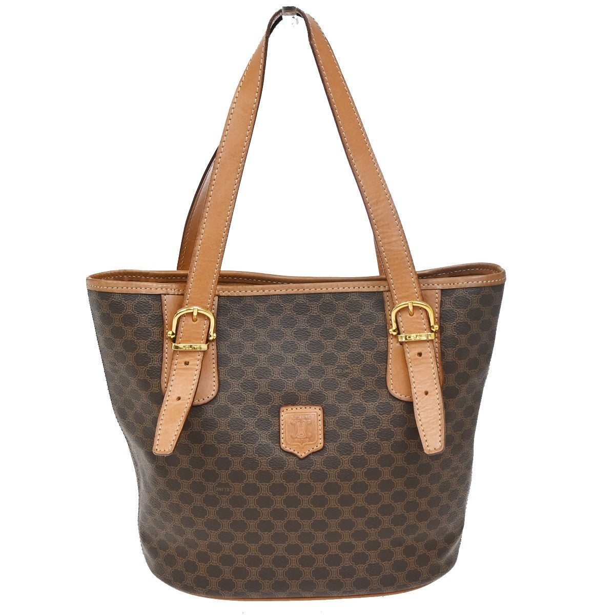 CELINE Logo Macadam Pattern Shoulder Bag PVC Leather Brown GHW Italy 35ZA281