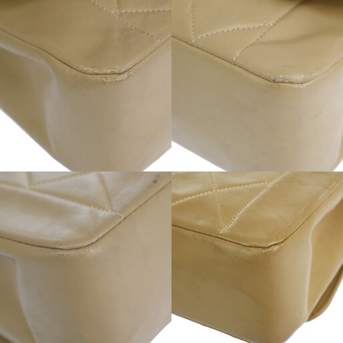 CHANEL CC Logo Matelasse Chain Shoulder Bag Leather Beige GHW Vintage 318RJ477