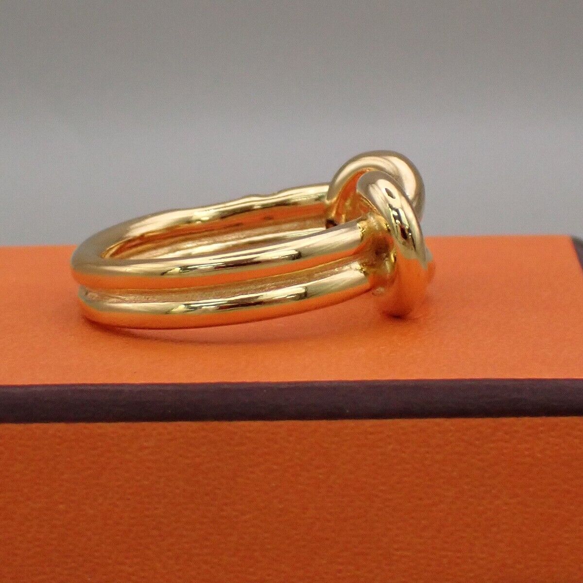 HERMES Logo Knot Scarf Large Ring Gold-Plated Accessory 66FB333