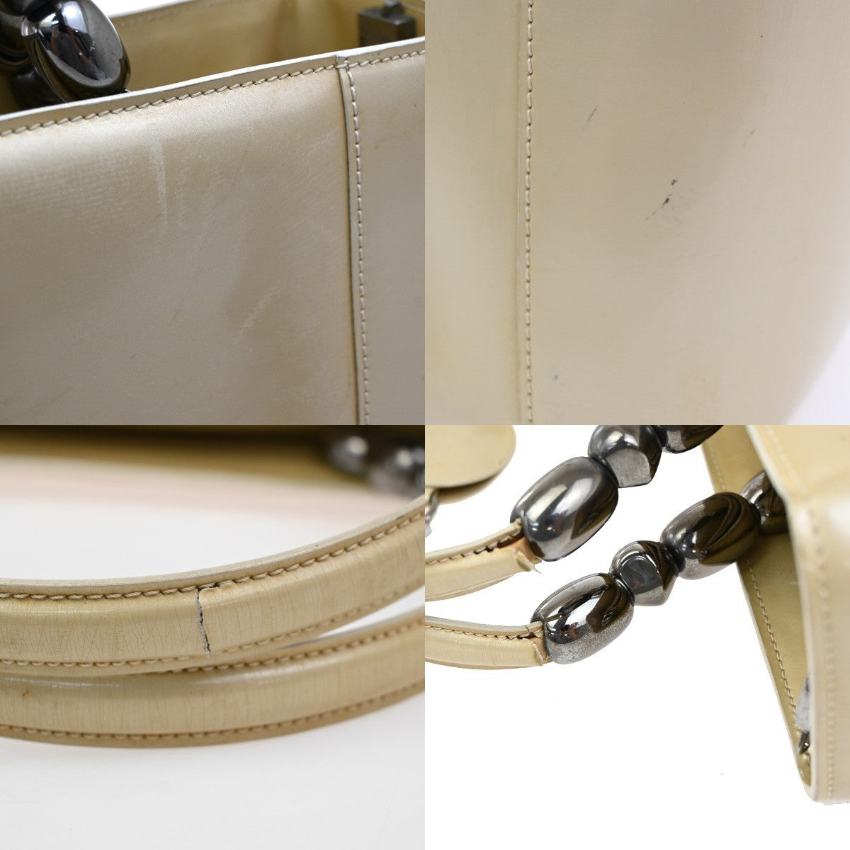 CHRISTIAN DIOR Maris Pearl Hand Bag  Hand Bag Patent Leather Beige SHW 30YH858