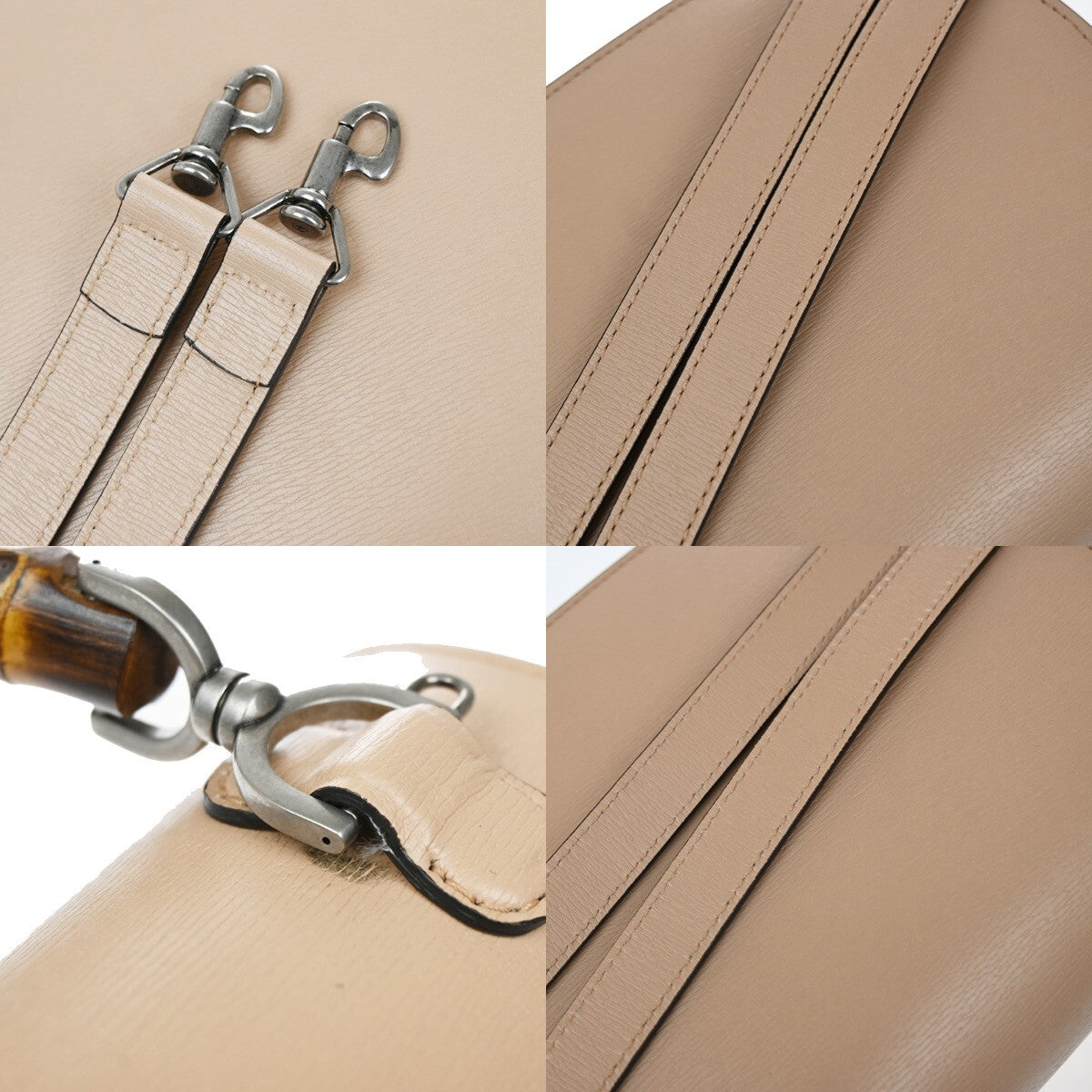 GUCCI Logo Bamboo 2Way Shoulder Hand Bag Leather Beige Silver Italy 669RL142