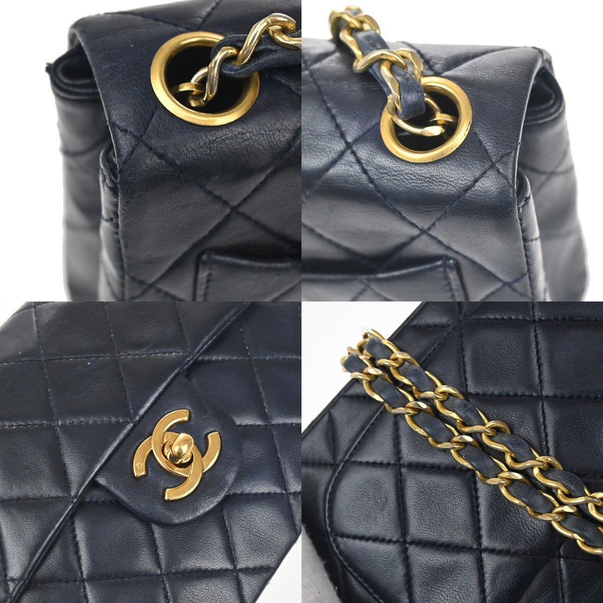 CHANEL CC Logo Mini Matelasse Chain Shoulder Bag Leather Blue GHW 373RL397