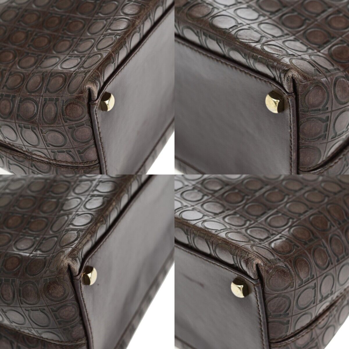 SALVATORE FERRAGAMO Logo Gancini Hand Bag Embossing Leather Brown GHW 31EB621