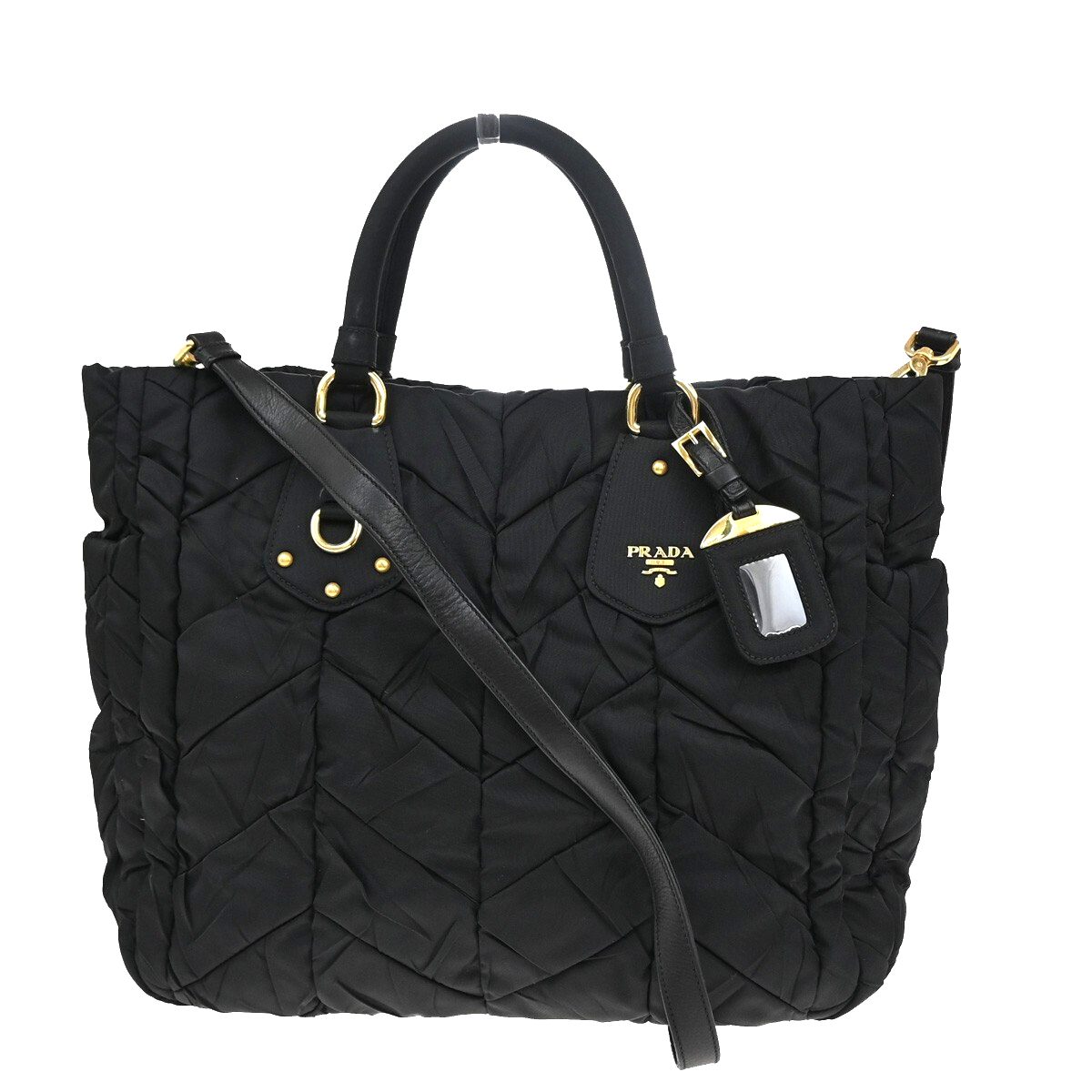 PRADA Logo Tessuto Gaufre 2Way Shoulder Bag Nylon Leather Black SHW 75FB550