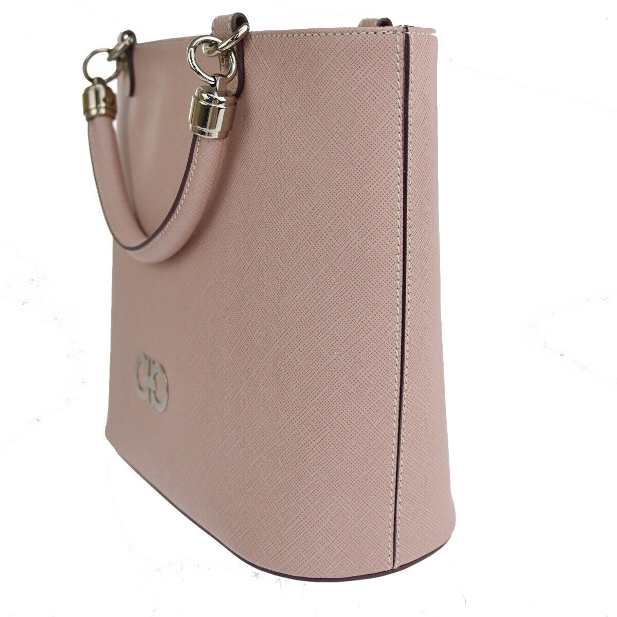 SALVATORE FERRAGAMO Gancini Hand Bag Leather Pink Silver Made in Italy 31EA709