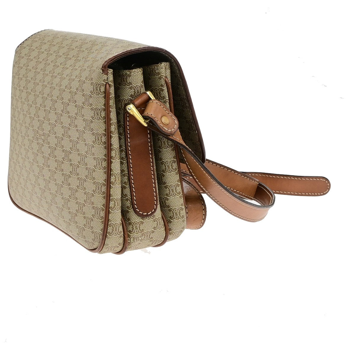 CELINE Logo Macadam Pattern Shoulder Bag PVC Leather Brown GHW Italy 65YH141