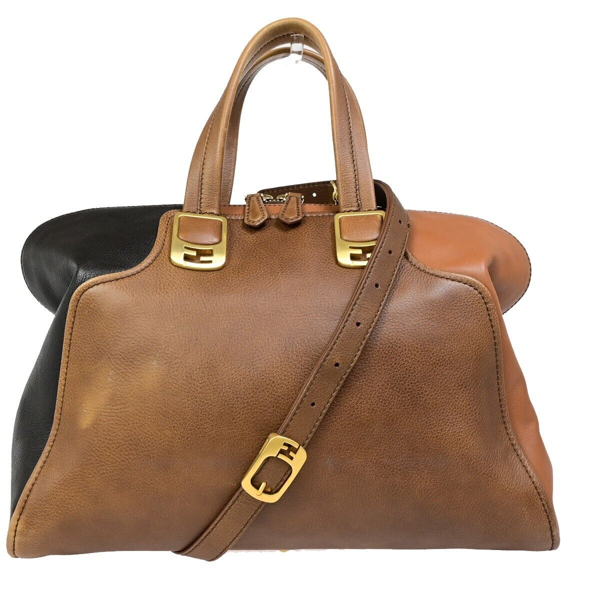 FENDI Logo Chameleon 2Way Shoulder Hand Bag Leather Brown Italy 87EB952
