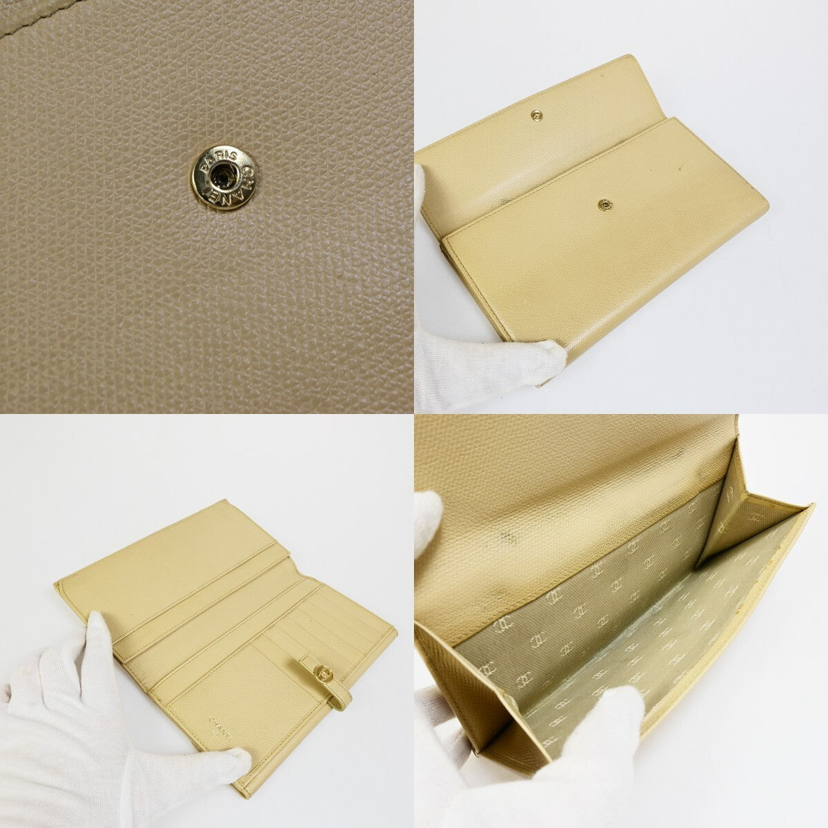 CHANEL CC Logo Long Bifold Wallet Purse Leather Beige GHW Italy 39RF190
