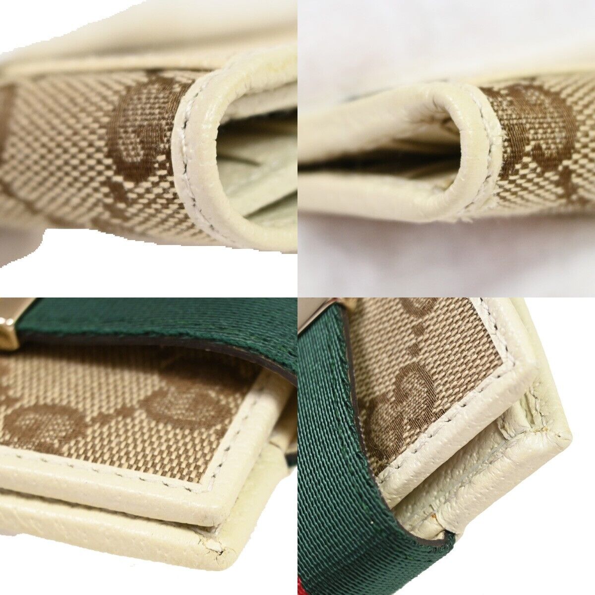 GUCCI Sherry GG Pattern Bifold Wallet Canvas Leather Brown White Gold 32RJ328