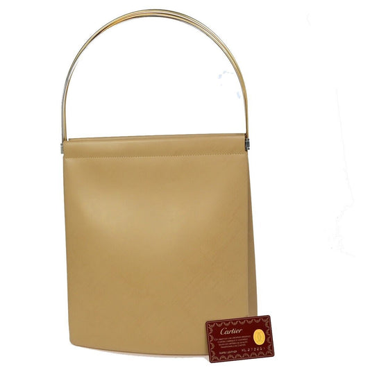 CARTIER Logo Trinity Tricolor Metal Handle Hand Bag Leather Beige France 87EC162