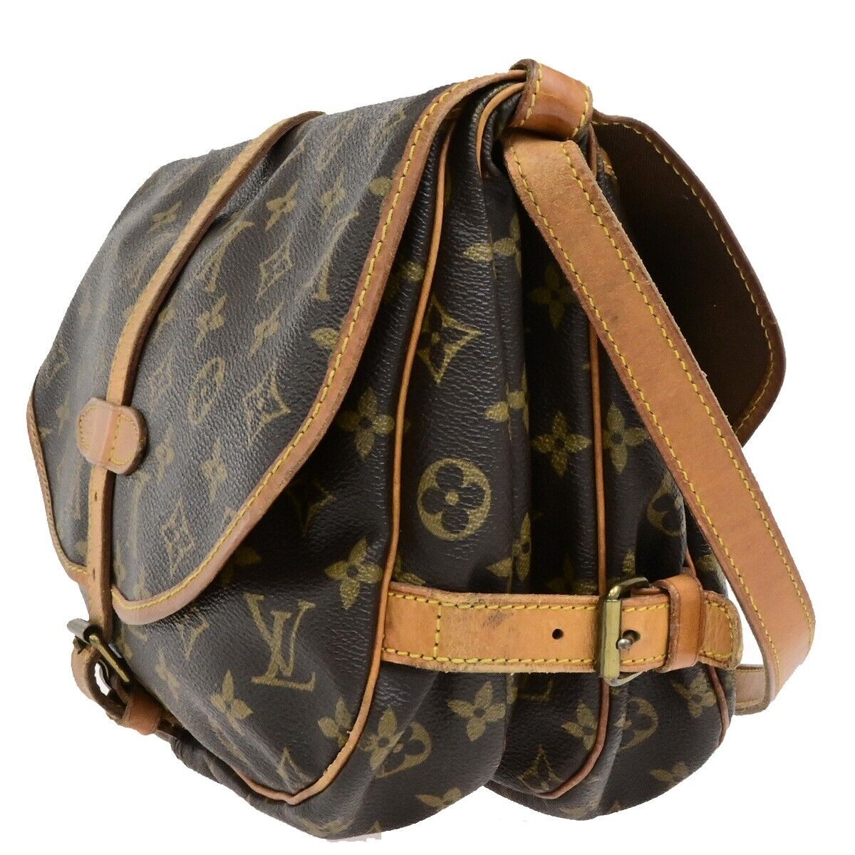 LOUIS VUITTON Logo Saumur 30 Shoulder Bag Monogram Leather Brown M42256 31EE059