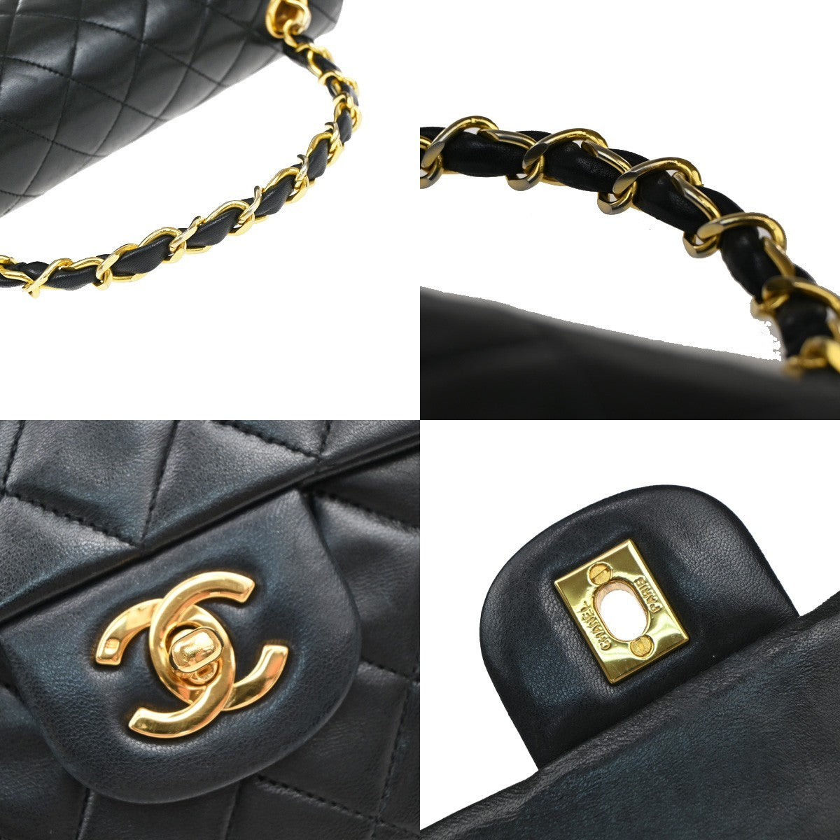 CHANEL CC Matelasse 25 Chain Top Handle Hand Bag Leather Black Vintage 870RF470