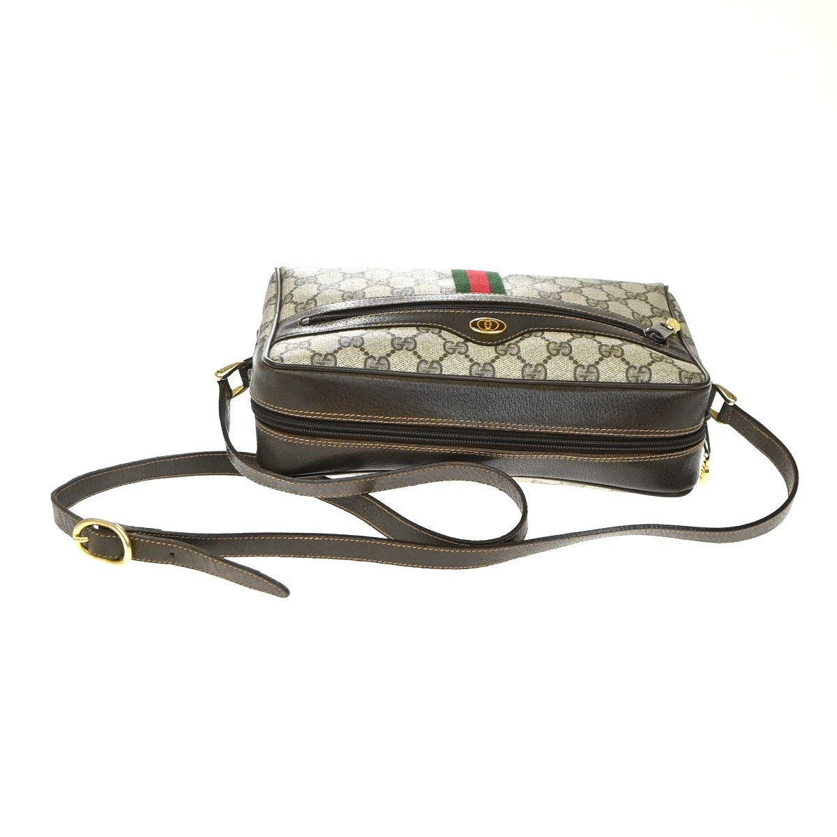 GUCCI Logo Web Sherry GG Pattern Shoulder Bag PVC Leather Brown Italy 64YJ169