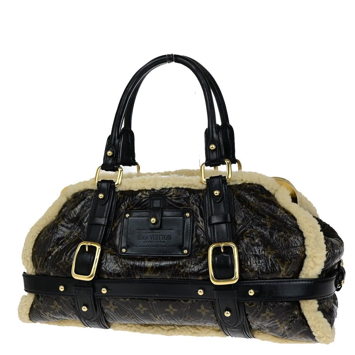 LOUIS VUITTON Storm Hand Bag Monogram Shearling Patent Leather M95574 BN 18YG782
