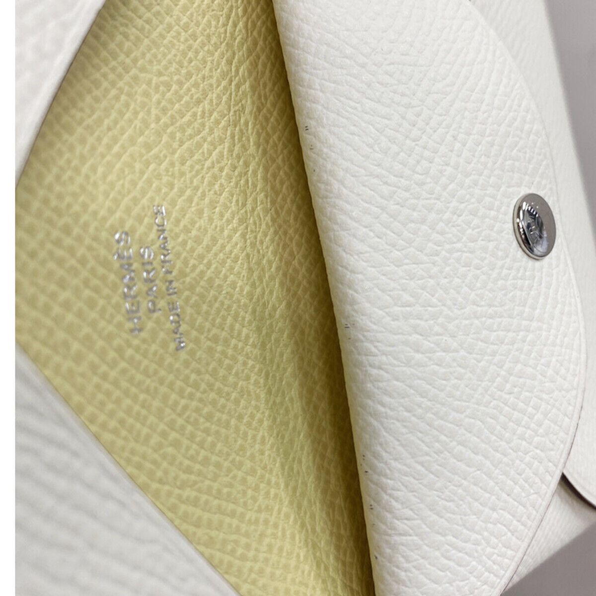 HERMES Calvi Duo Card Case Wallet Bicolor Veau Epsom Nata Jaune Poussin 50YC791