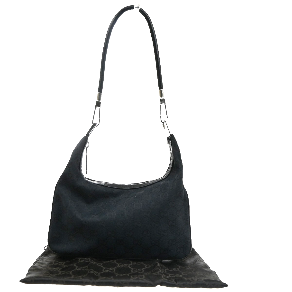 GUCCI Logo GG Pattern Shoulder Hand Bag Canvas Leather Black SHW Italy 34TA703