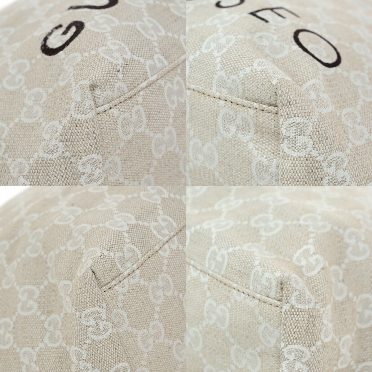 GUCCI Logo GG Pattern Museo Hand Tote Bag Canvas Leather Beige Italy 65EE039