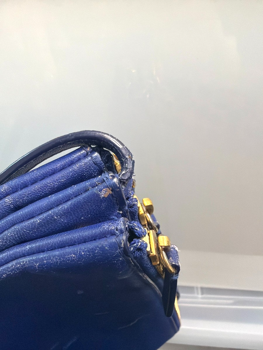 CELINE Logo Trio Small Crossbody Shoulder Bag Leather Blue Italy GHW 35YJ117
