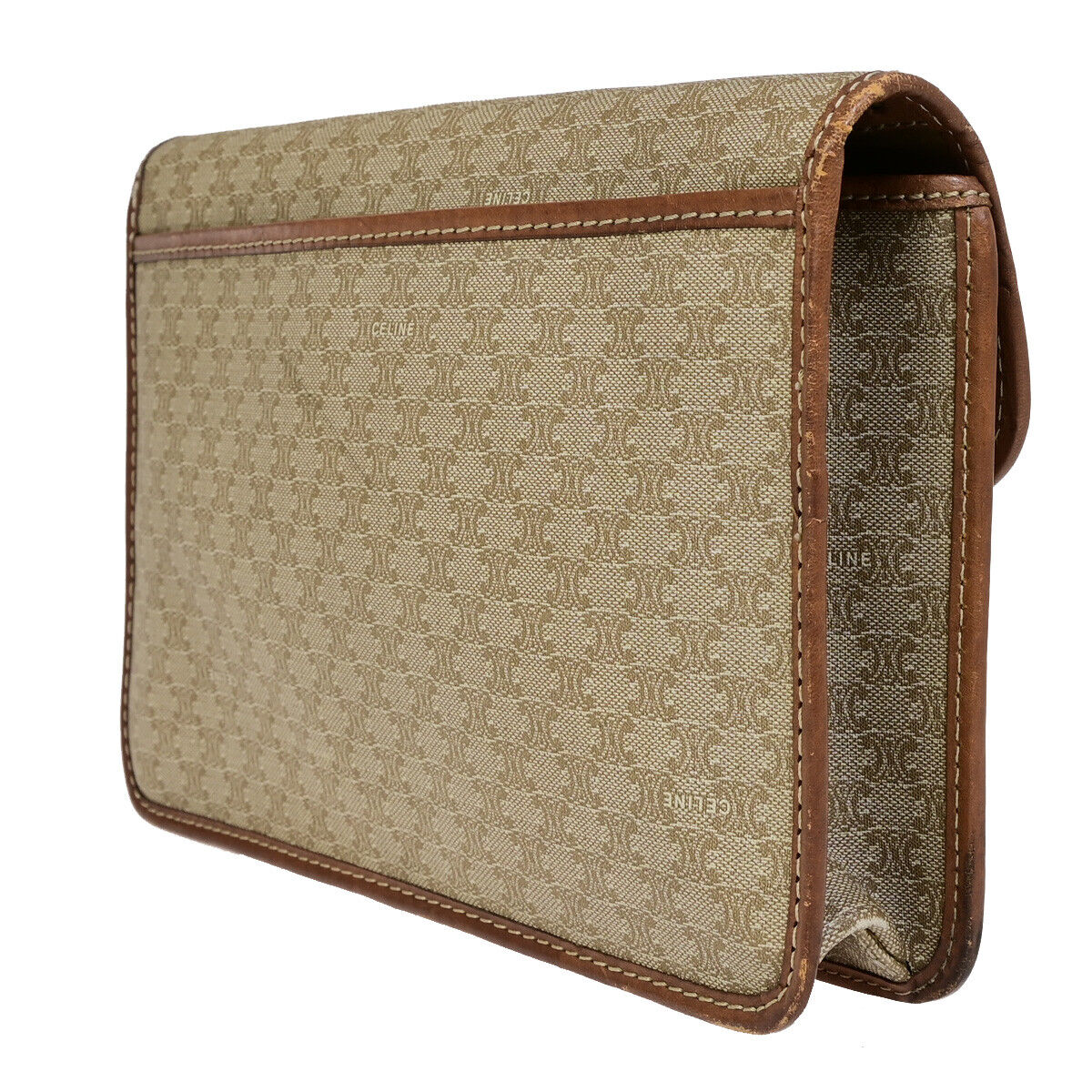 CELINE Logo Macadam Pattern Clutch Hand Bag PVC Leather Beige Brown GHW 01YF603