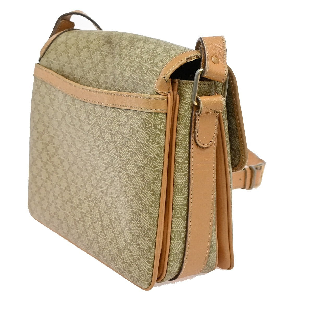 18.Live CELINE Macadam Pattern Shoulder Bag PVC Leather Beige Italy 68KP162