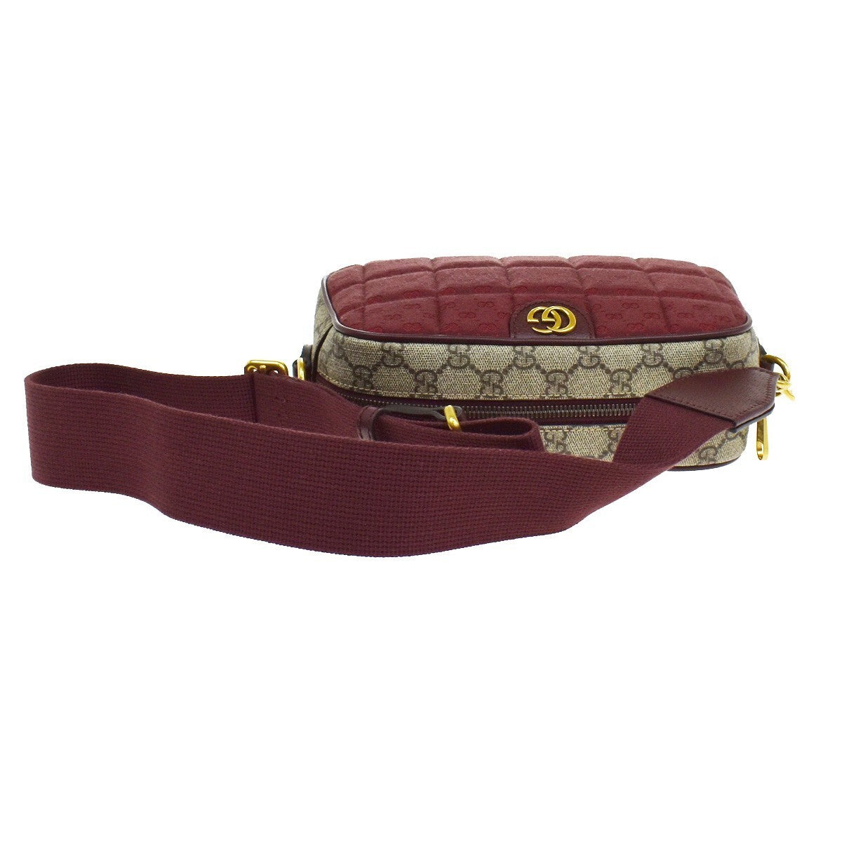 GUCCI Marmont GG Pattern Shoulder Bag Supreme Leather Canvas Brown Red 638RF330