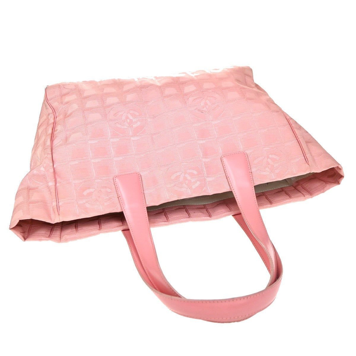 CHANEL CC Logo New Travel Line Shoulder Bag Nylon Leather Pink Italy 87EG406