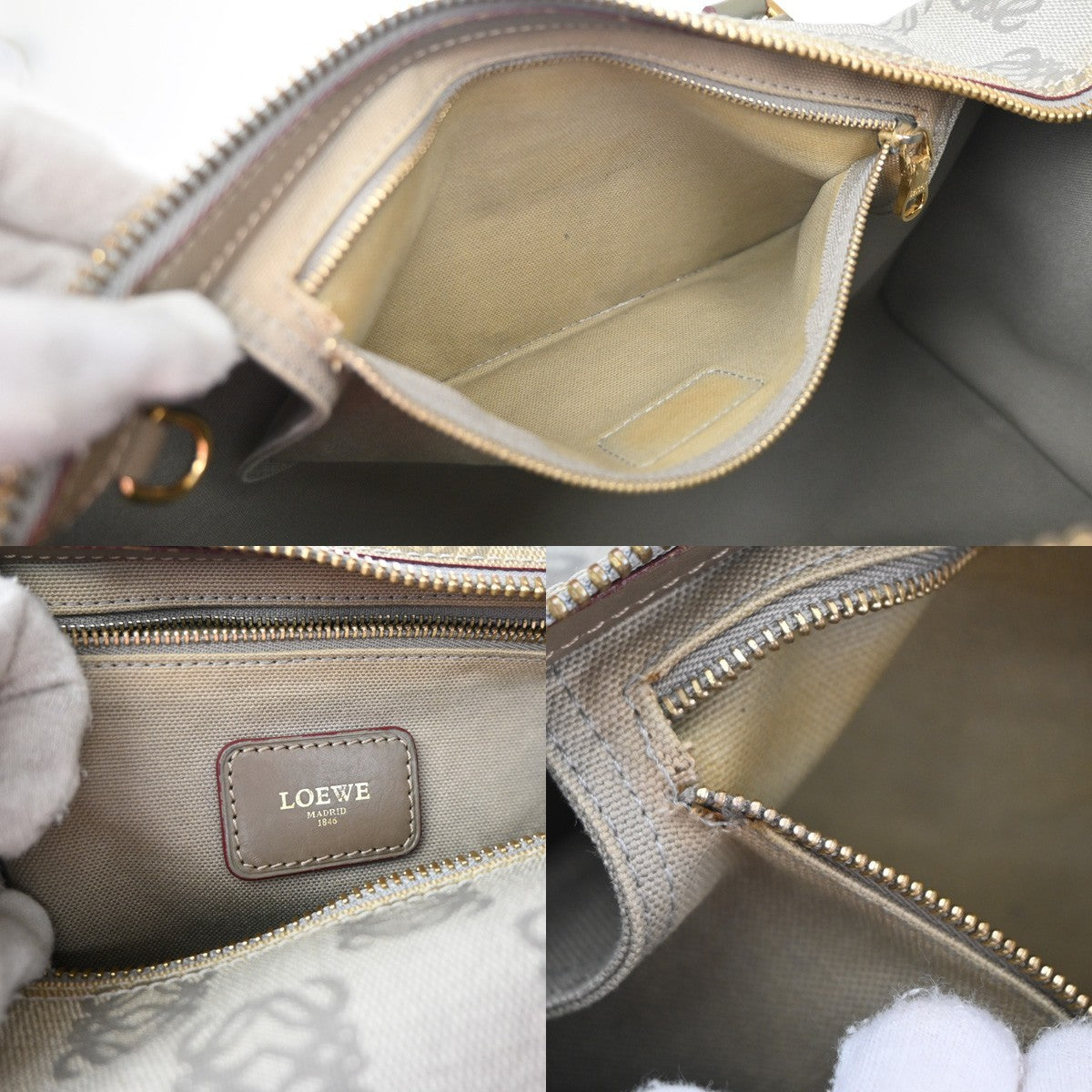LOEWE Logo AMAZONA Anagram Pattern Hand Bag PVC Leather Gray GHW Spain 35YH954