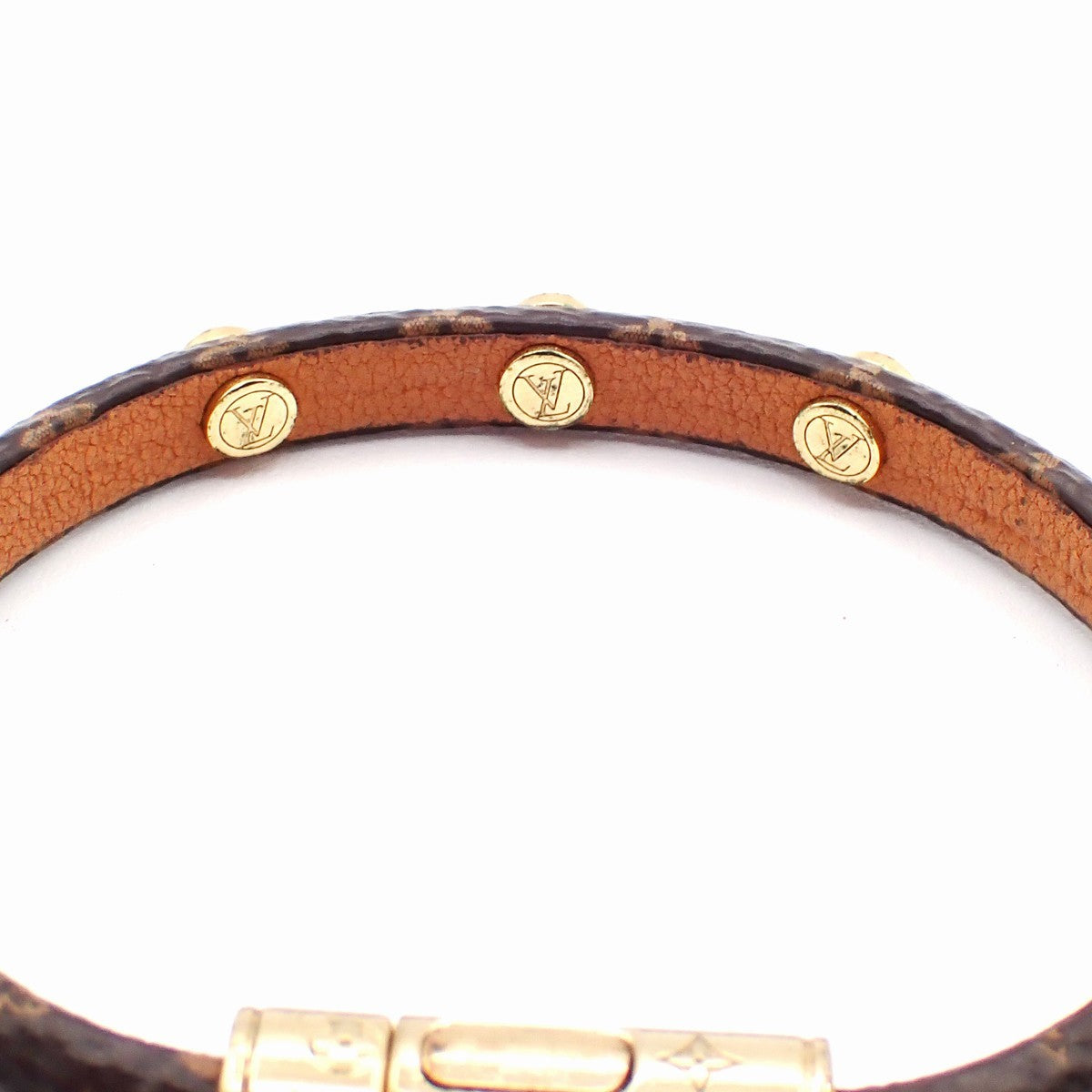 LOUIS VUITTON LV Logo Yummy Bracelet Monogram Leather Brown GHW M6435F 05EG106