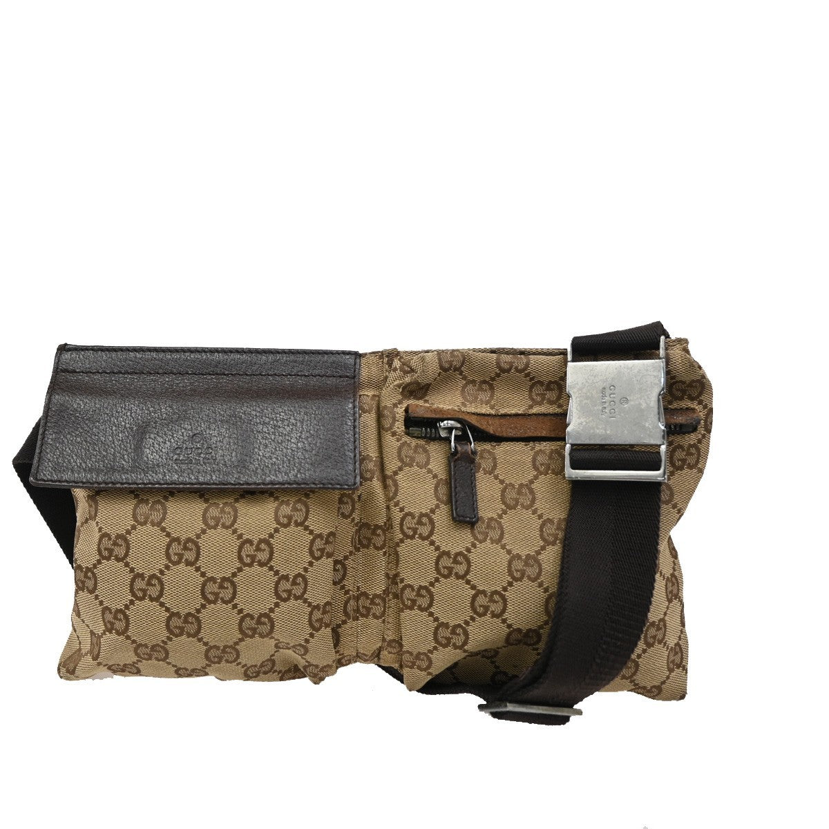 GUCCI GG Pattern Bum Body Bag Canvas Leather Brown Beige SHW Italy 62DA027