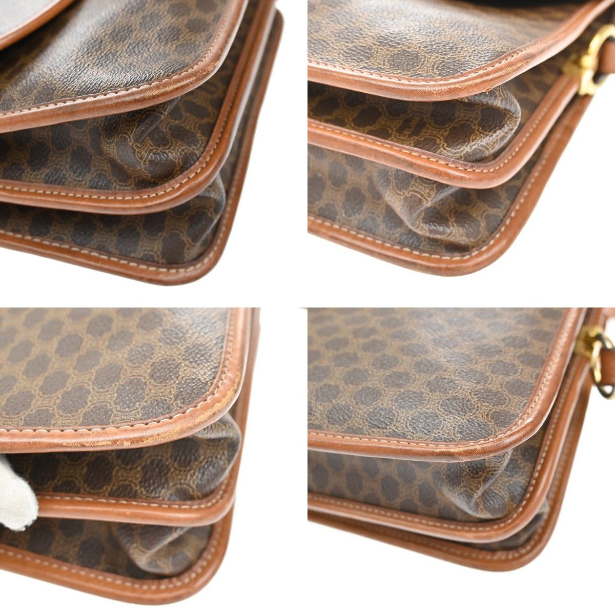 CELINE Logo Macadam Pattern Shoulder Bag PVC Leather Brown GHW 05YH782