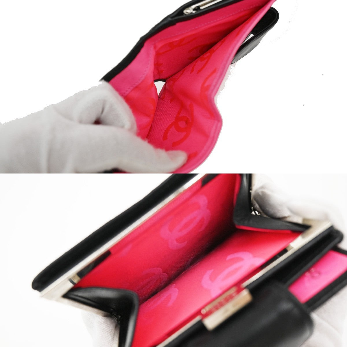 CHANEL CC Logo Cambon Bifold Wallet Leather Black Pink France 30KP049