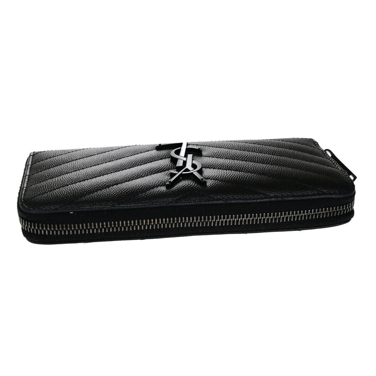 SAINT LAURENT YSL Logo Lou Long Bifold Zipper Wallet Leather Black Italy 80YG498