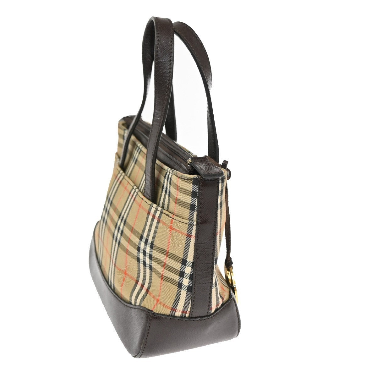 BURBERRY Logo Nova Check Small Hand Bag Canvas Leather Beige Brown GHW 87TA666