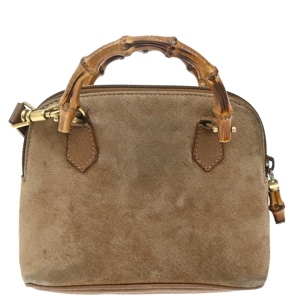 GUCCI Logo Bamboo 2Way Mini Shoulder Hand Bag Suede Leather Brown GHW 62EG353