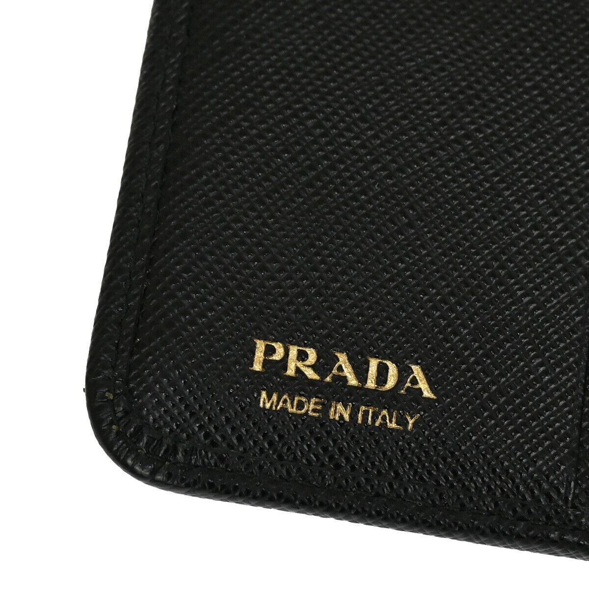 PRADA MILANO Bifold Wallet Purse Saffiano Leather Black Nero Gold Italy 86YD961