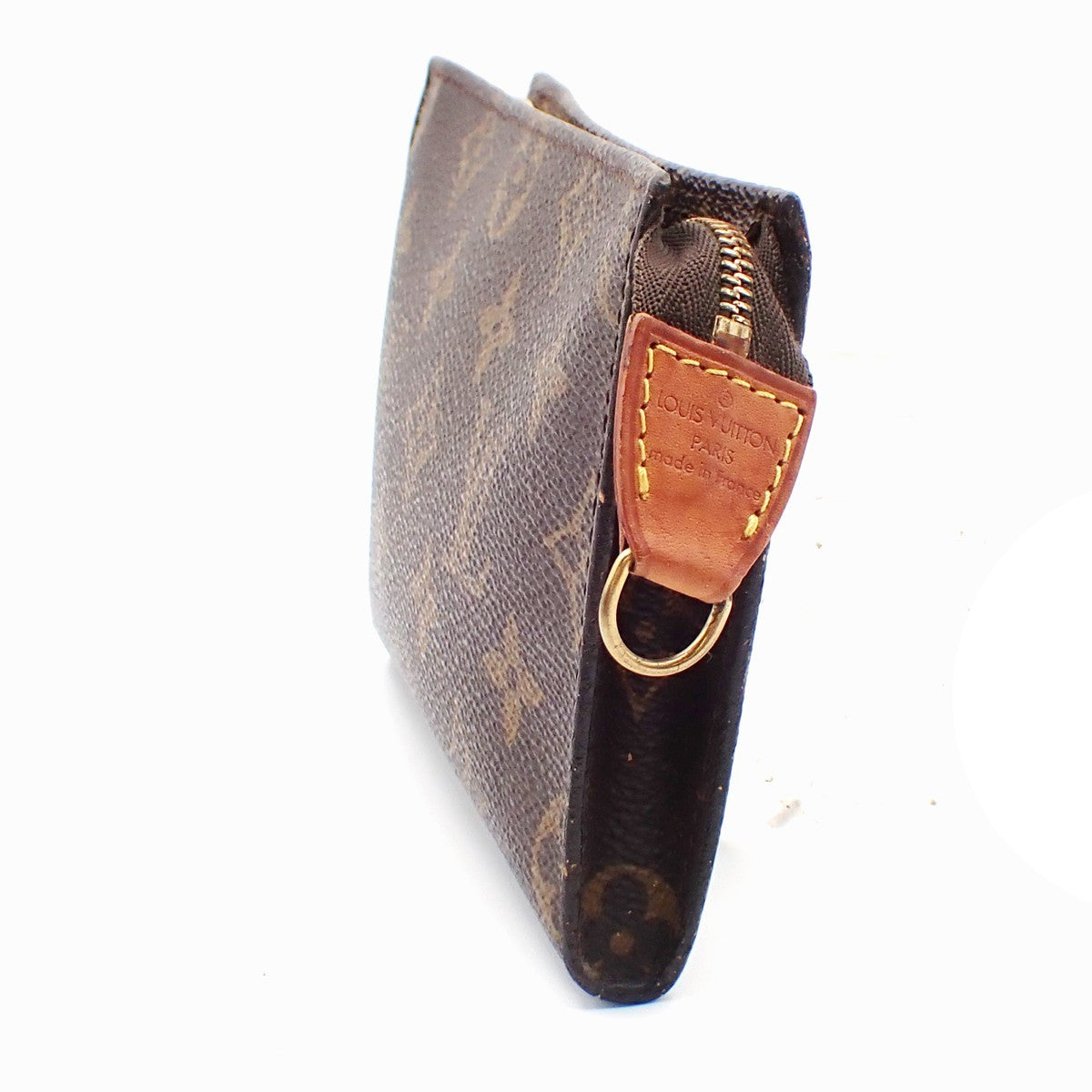 LOUIS VUITTON Logo BUCKET PM Pouch Bag Monogram Leather Brown France 66KC144