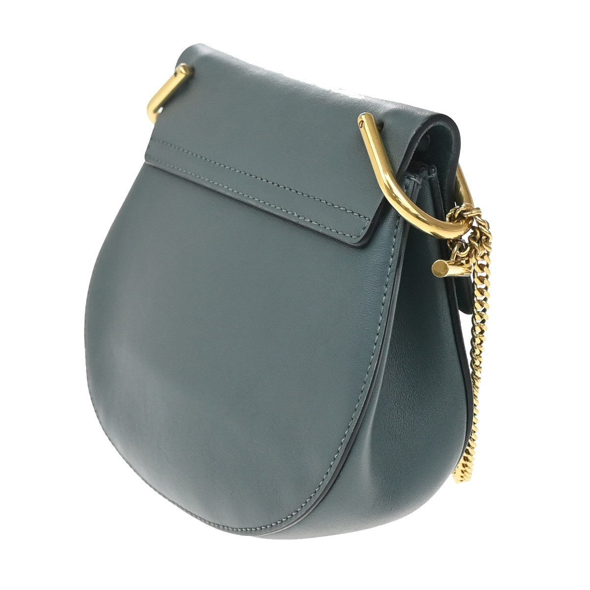 CHLOE Logo Drew Chain Mini Shoulder Bag Suede  Leather Blue GHW 35EG189