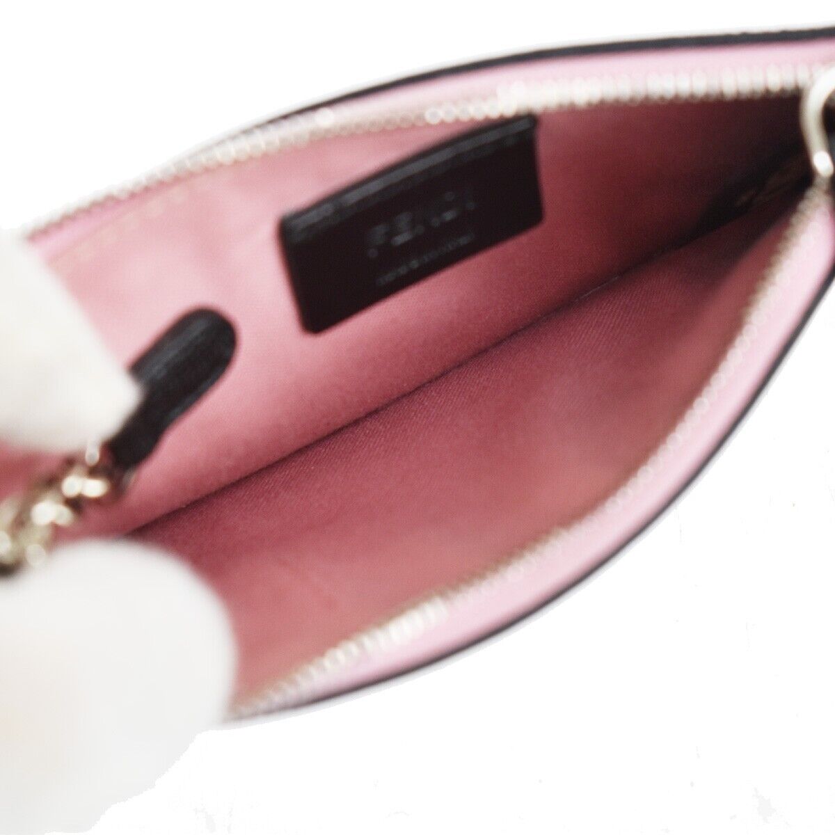 FENDI BAG BUGS Monster Coin Wallet Key Clip Leather Black Pink Silver 66YD090