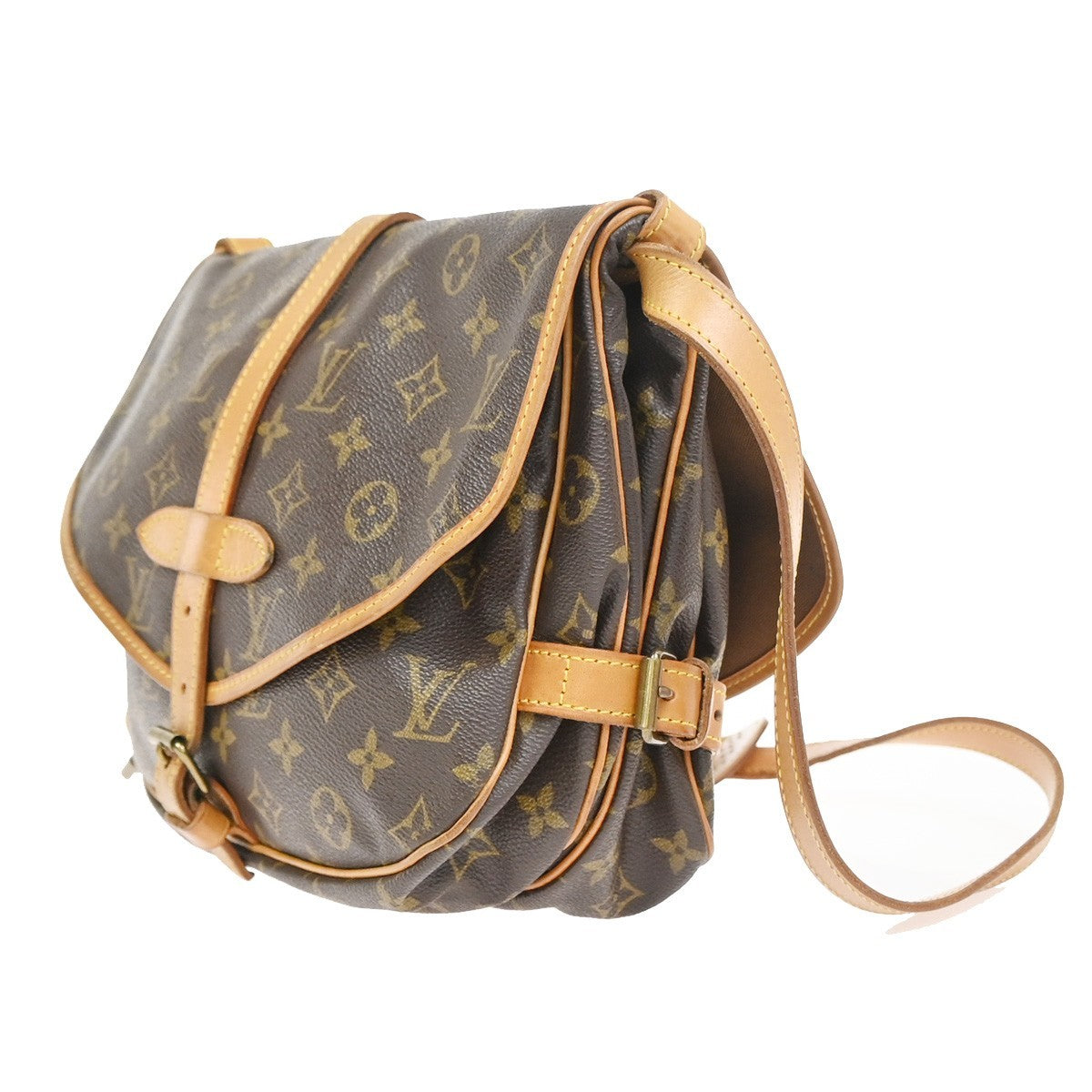 LOUIS VUITTON Logo Saumur 30 Shoulder Bag Monogram Leather Brown M42256 72KC902