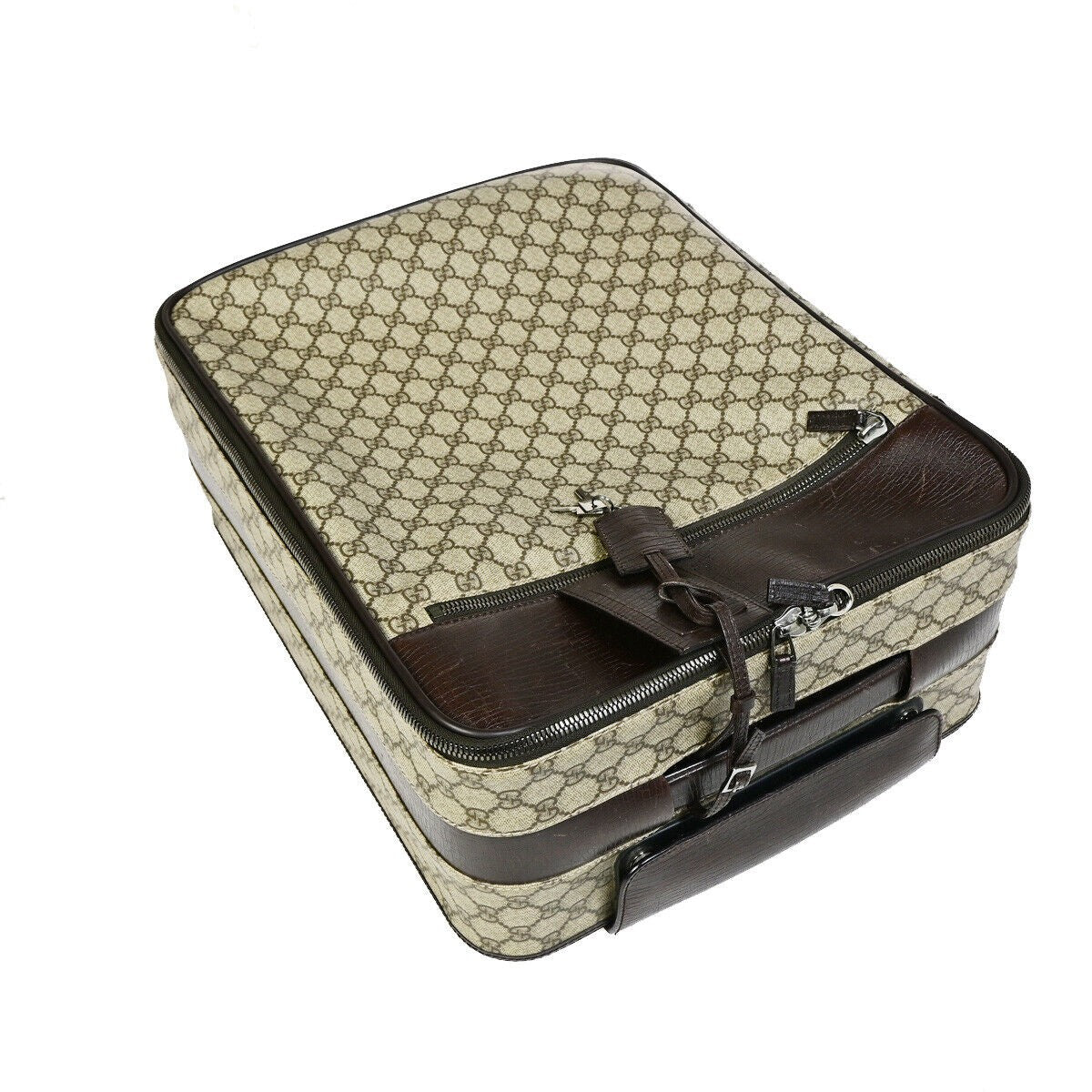 GUCCI Logo GG Pattern Travel Suitcase Luggage Bag PVC Leather Brown 36YF175