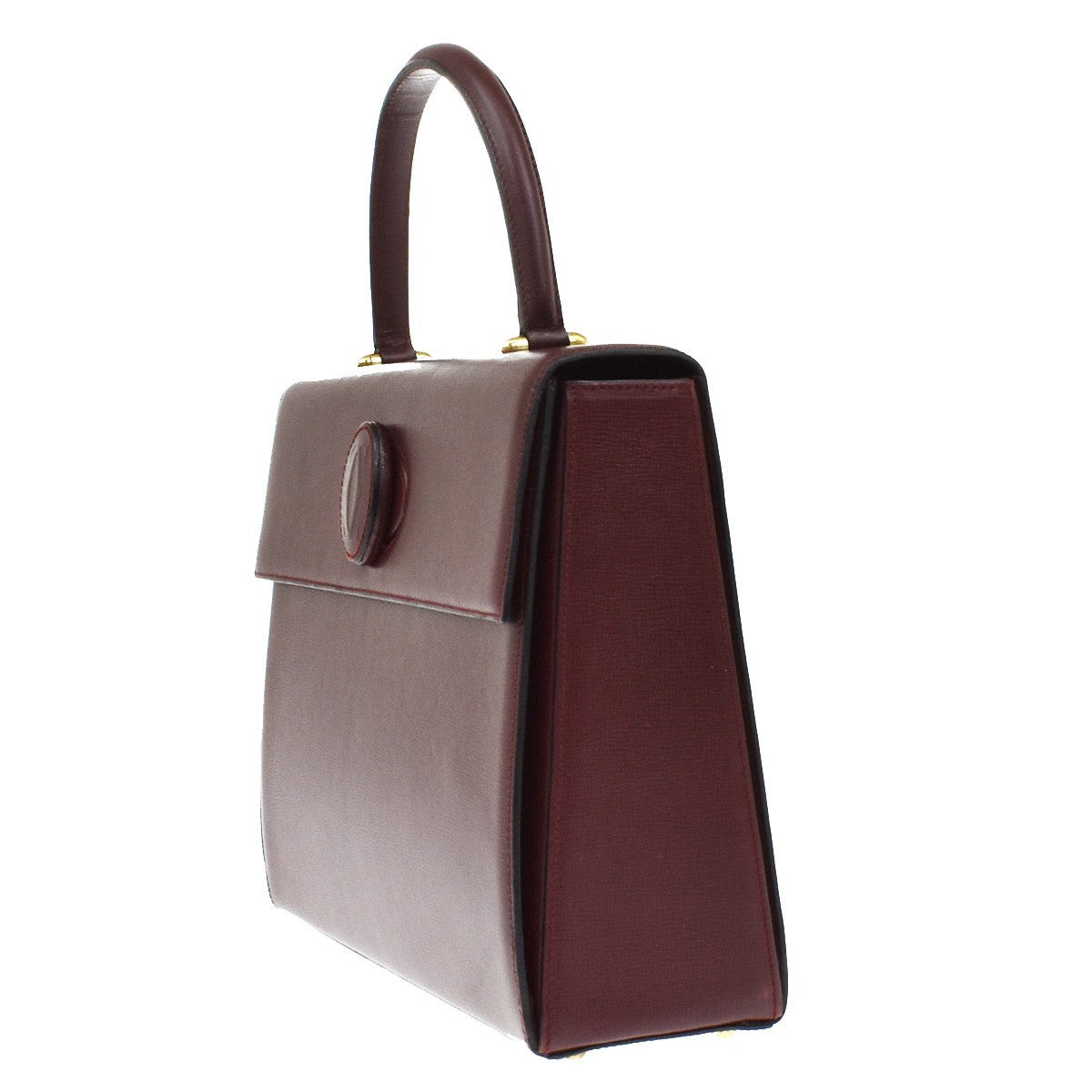 CARTIER 2C Logos Hand Bag Leather Red Gold-Plated Made In Spain 78KB311