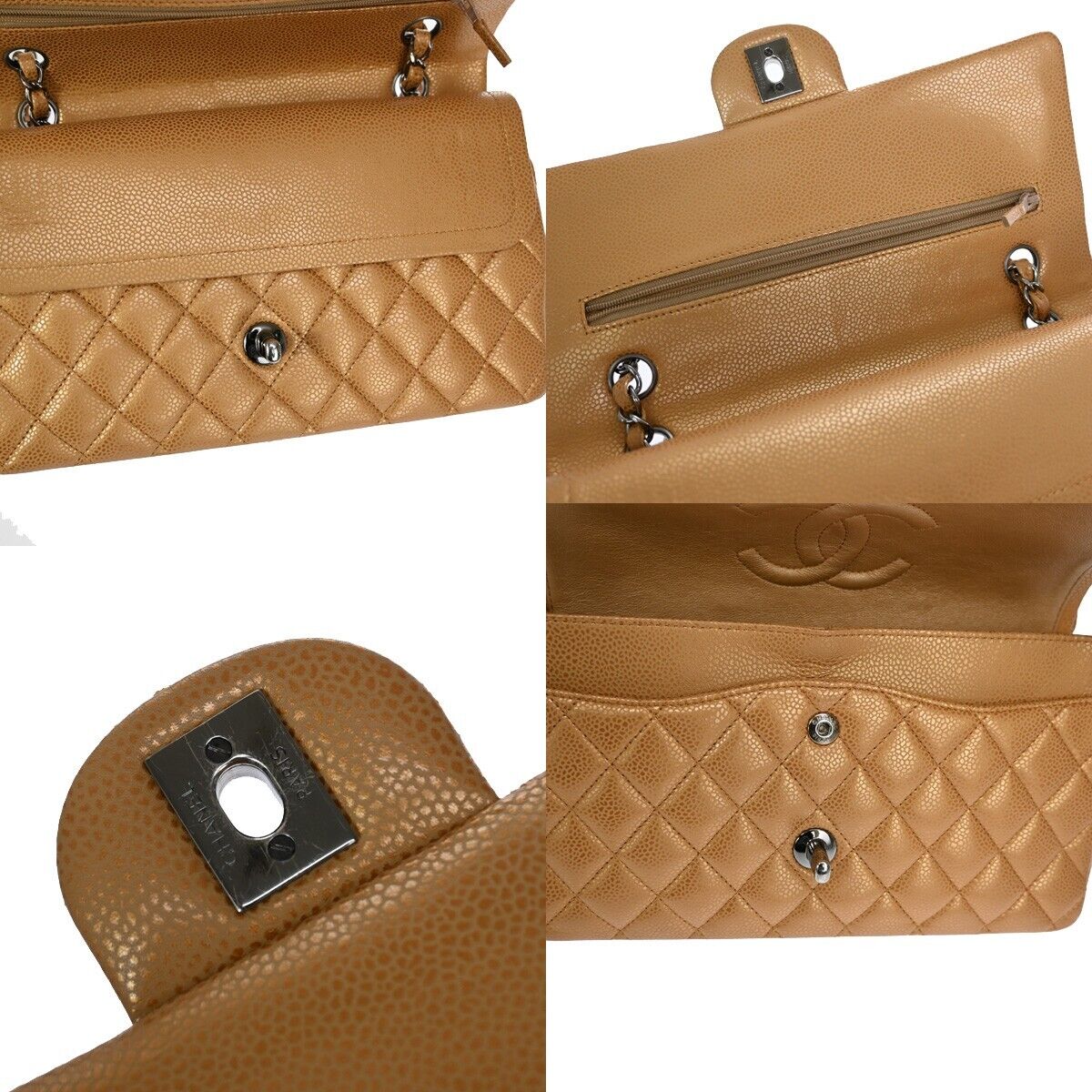 CHANEL CC Matelasse 25 Double Flap Chain Shoulder Bag Caviar Leather 6083LC452